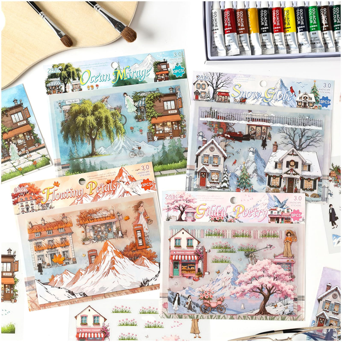 24 Sheets PET Die-Cut Stickers for Journaling, 6 Theme Packs