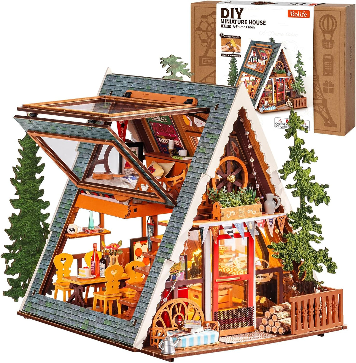 Rolife DIY Miniature Forest Tiny House Kit-A-Frame Cabin with LED Lights