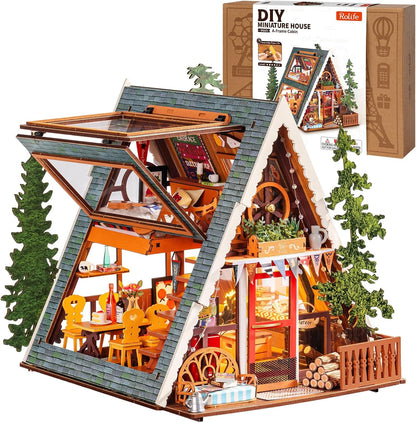 Rolife DIY Miniature Forest Tiny House Kit-A-Frame Cabin with LED Lights