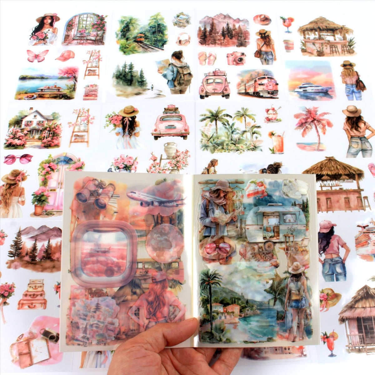Fall Landscape Pre-Cut Autumn Journal Sticker Book, Transparent PET Watercolor Scrapbook Stickers for Junk Journaling Supplies, Scrapbooking, Collage, Bujo, 20 Sheets