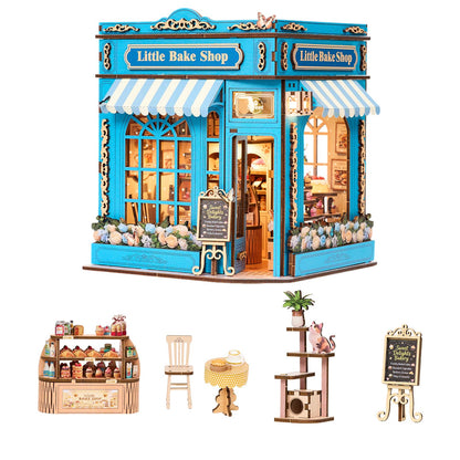 DIY Miniature House Kit, Dollhouse Fantastic Corner Shop for Adults to Build, Birthday/Christmas Day Gift for Family and Friends, Prefab Tiny Home with LED Lights,Corner Dessert House