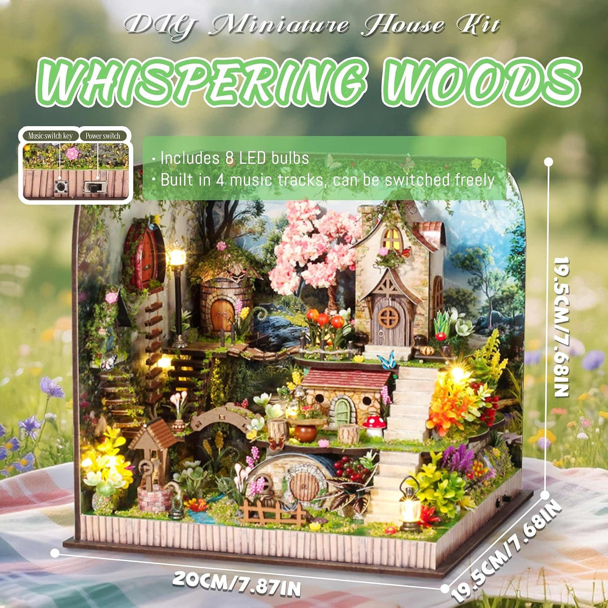 Kisoy DIY Miniature House Kit, Tiny House Kit with Furniture and LED Light for Adults and Teens, DIY Mini House Craft Kit, Decorations/Gifts for Family and Friends（Whispering Woods）