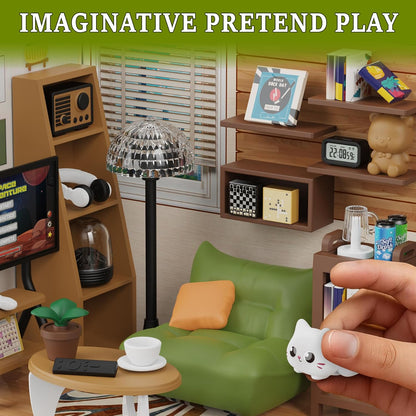 DIY Miniature Living Room Dollhouse Kit with LED, Suitable for Display Mini Figures, Make It Miniature, Mini Dollhouse Kit for Adults, Teens, and Beginners to Build, Gift for Friends and Hobbies