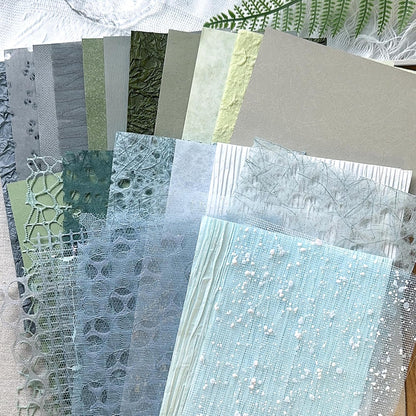 30 Pcs Handmade A5 Textured Scrapbook Paper and Mesh, Junk Journal Supplies