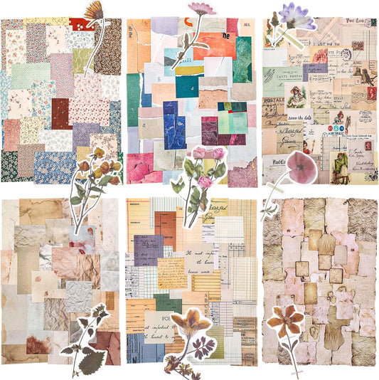 445 Pcs Vintage Scrapbook Paper with Floral Stickers for Junk Journal