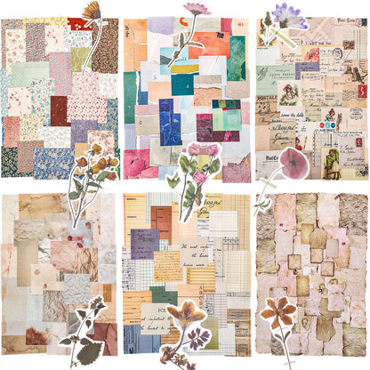 445 Pcs Vintage Scrapbook Paper with Floral Stickers for Junk Journal