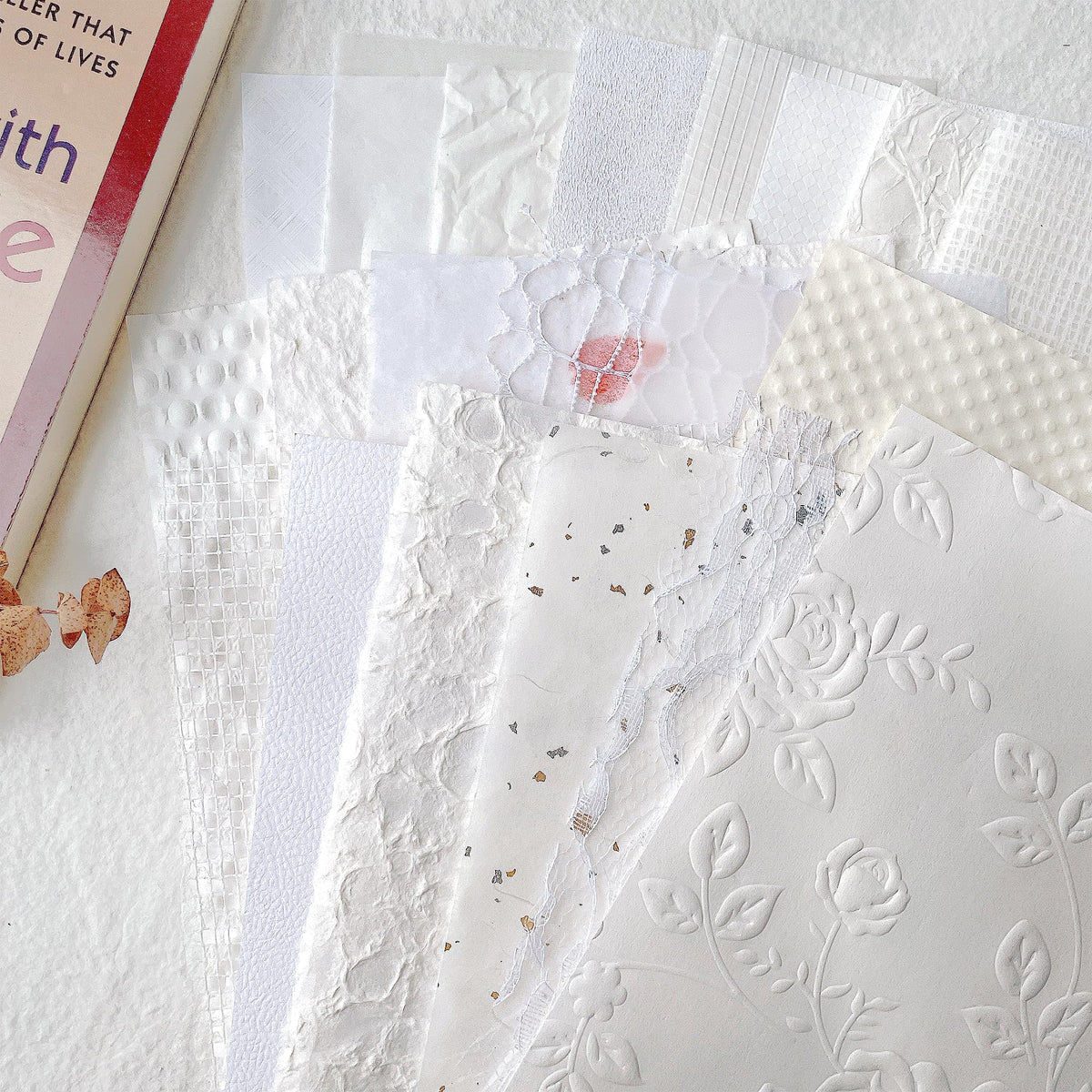 20 Pcs Handmade A5 Textured Scrapbook Paper&Mesh, Junk Journal Supplies