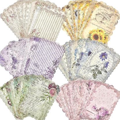 60 Sheets Vintage Floral Lace-Edged Scrapbook Paper, 6 Themes