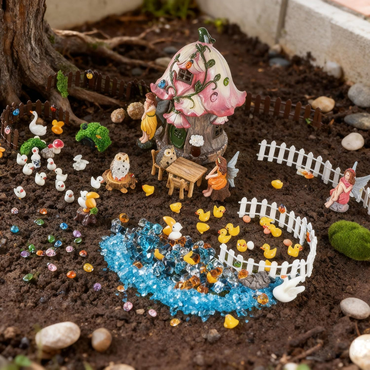 Fairy Garden Accessories Outdoor, Fairy Garden Decor Kit Fairy Garden Figurines Supplies Resin Fairy House