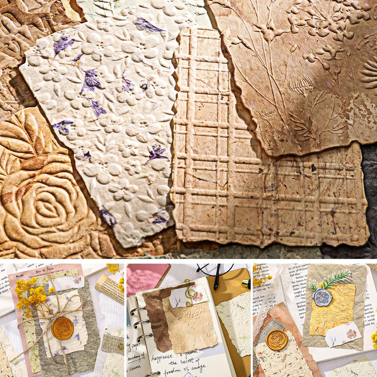 445 Pcs Vintage Scrapbook Paper with Floral Stickers for Junk Journal