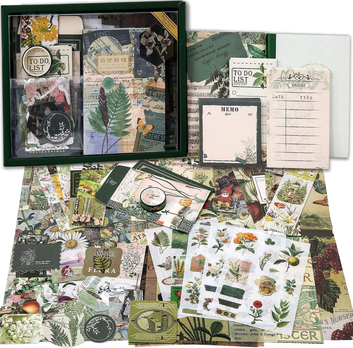 Scrapbooking Supplies Kit, Vintage Botanical Aesthetic Scrapbook Kit for Bullet Junk Journal, Stationery, A6 Grid Notebook, Flower DIY Journaling Supplies, Birthday Craft Gift for Teen Girl Women