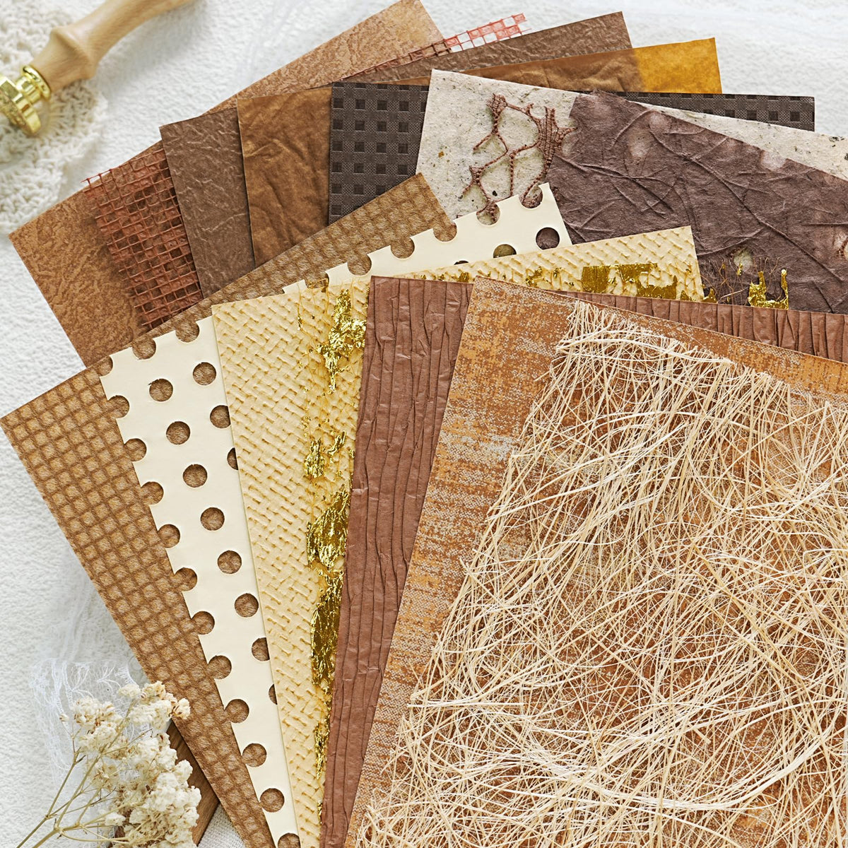 20 Pcs Handmade A5 Textured Scrapbook Paper&Mesh, Junk Journal Supplies