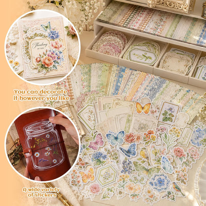 484Pcs Vintage Floral Scrapbook Supplies Kit, Paper & Journaling Stickers