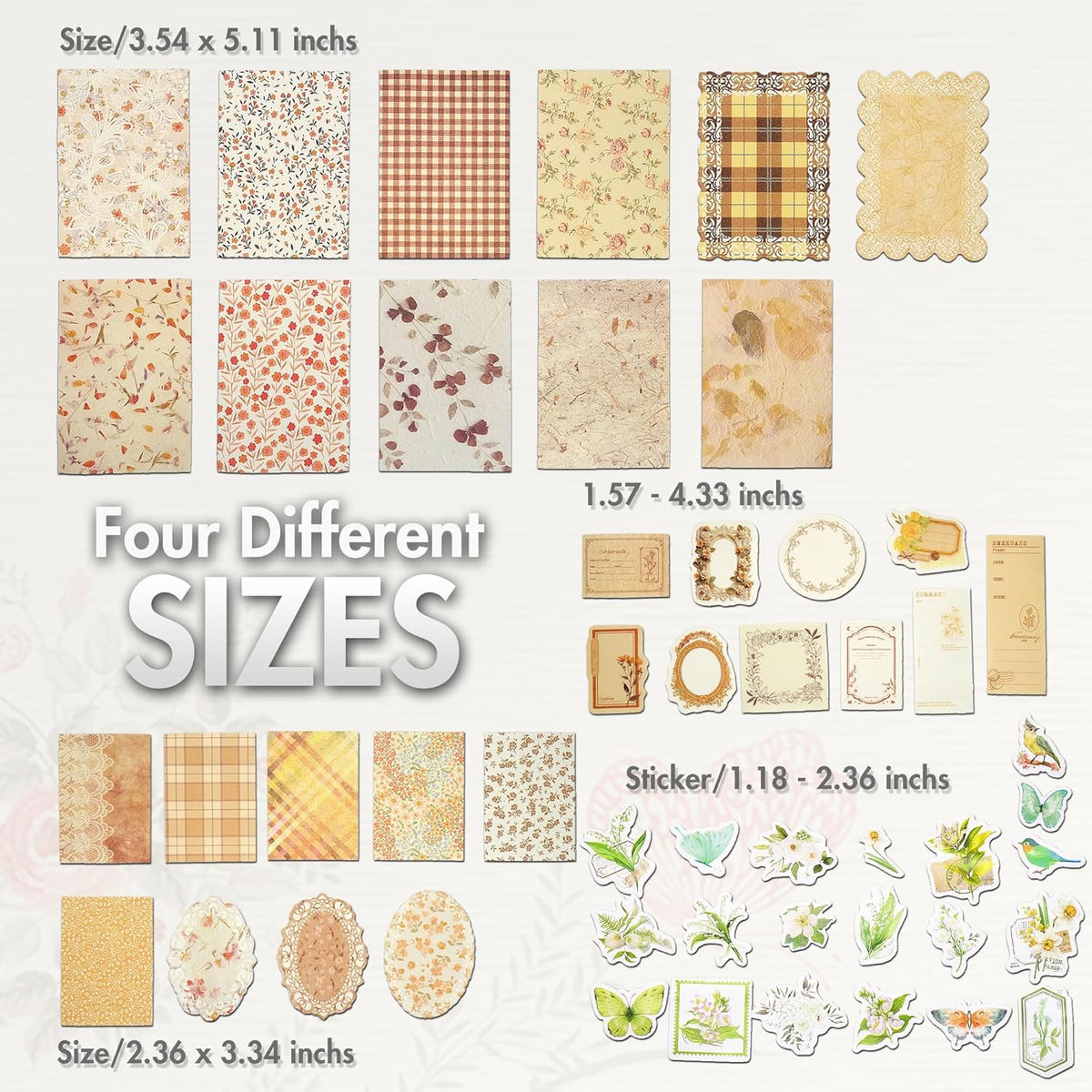 Vintage Floral Scrapbook Paper & Journaling Stickers, 400pcs