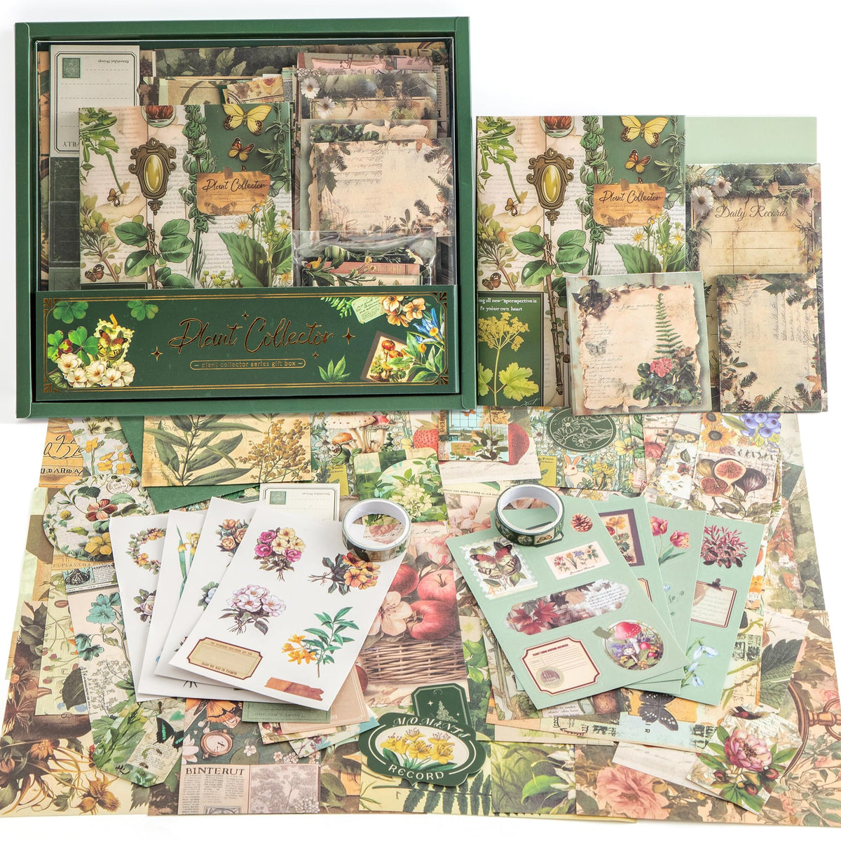 Scrapbooking Supplies Kit, Vintage Botanical Aesthetic Scrapbook Kit for Bullet Junk Journal, Stationery, A6 Grid Notebook, Flower DIY Journaling Supplies, Birthday Craft Gift for Teen Girl Women