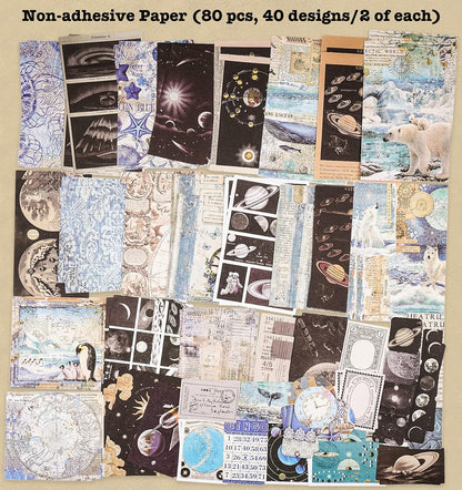 Knaid 200 Piece Vintage Ephemera Bundle - Paper & Sticker Kit for Junk Journaling, Scrapbooking, Planners, Bullet Journals, Collage, Decoupage - Black/Blue Tones
