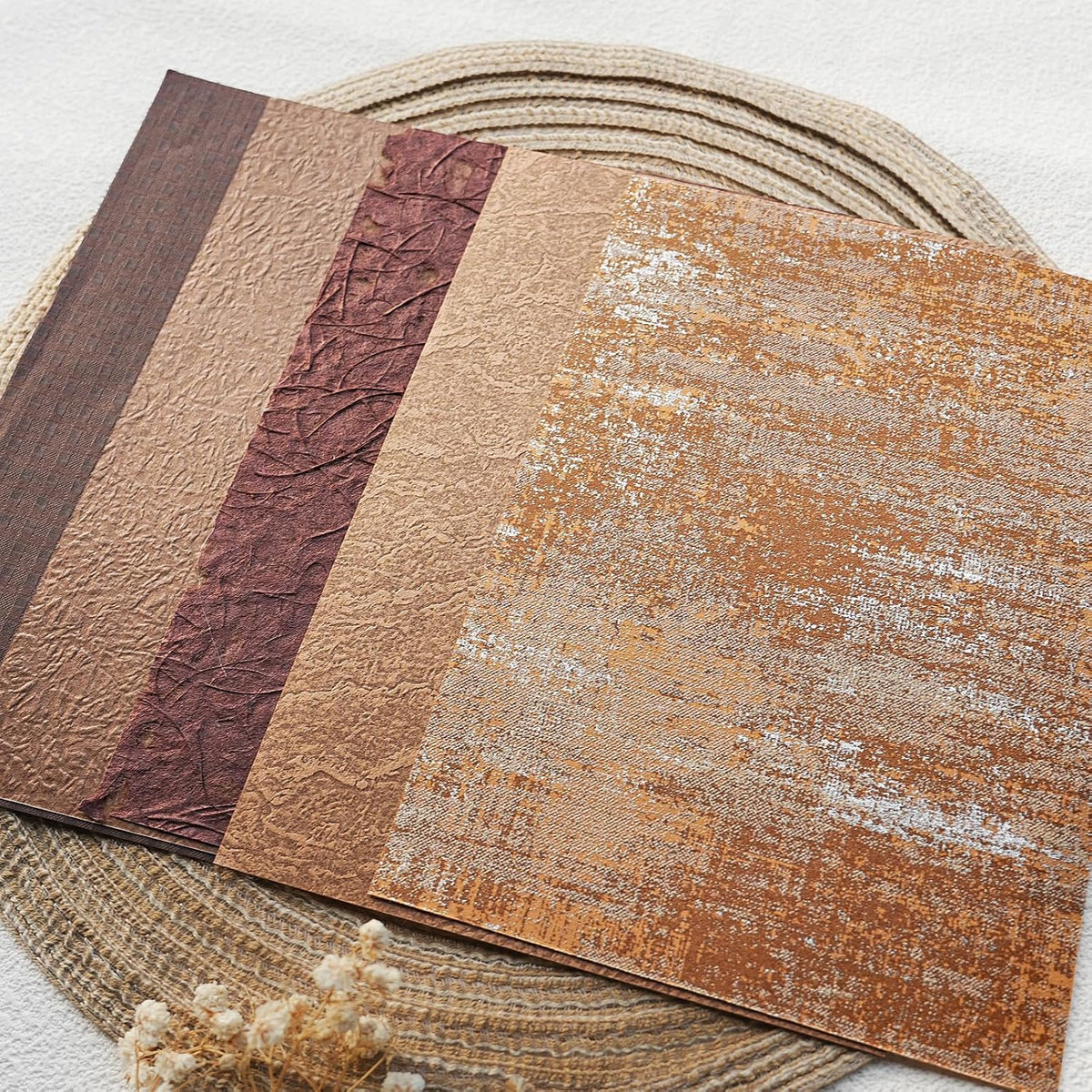 20 Pcs Handmade A5 Textured Scrapbook Paper&Mesh, Junk Journal Supplies