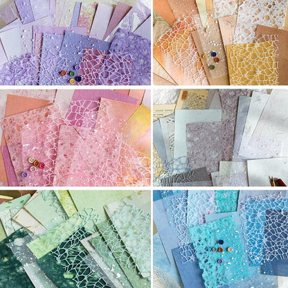 156 Sheets Textured Scrapbook Paper & Mesh Fabric Assorted Set +30 Buttons - 6 Pack Mixed Special Paper for DIY Scrapbooking Planner Bullet Junk Journal Supplies Collage Background 3.9x5.5 Inch
