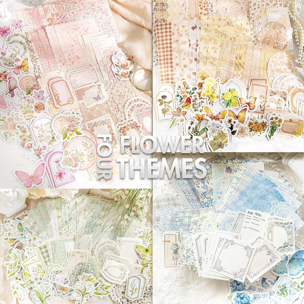Vintage Floral Scrapbook Paper & Journaling Stickers, 400pcs