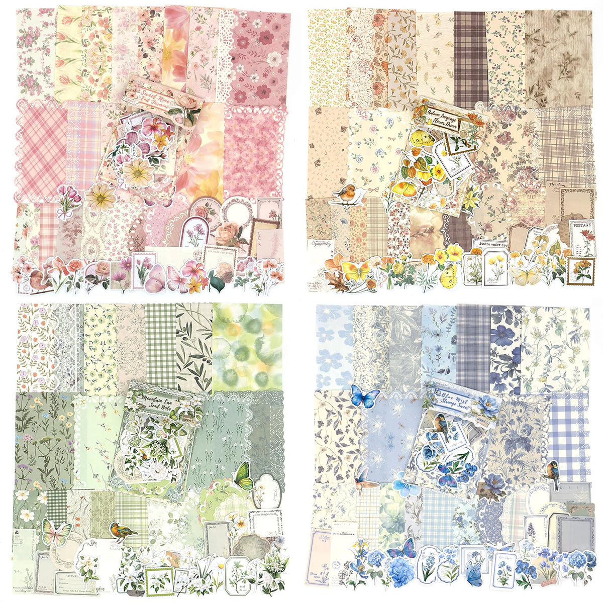 OKUPAN Scrapbook Supplies Kit – 100Pcs Vintage Floral Scrapbook Paper & Junk Journal Stickers, Journaling Supplies for Bullet Journaling, Retro Crafts, Mixed Media, Planner, Collage Card Album(Yellow)