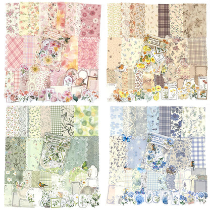 OKUPAN Scrapbook Supplies Kit – 100Pcs Vintage Floral Scrapbook Paper & Junk Journal Stickers, Journaling Supplies for Bullet Journaling, Retro Crafts, Mixed Media, Planner, Collage Card Album(Yellow)