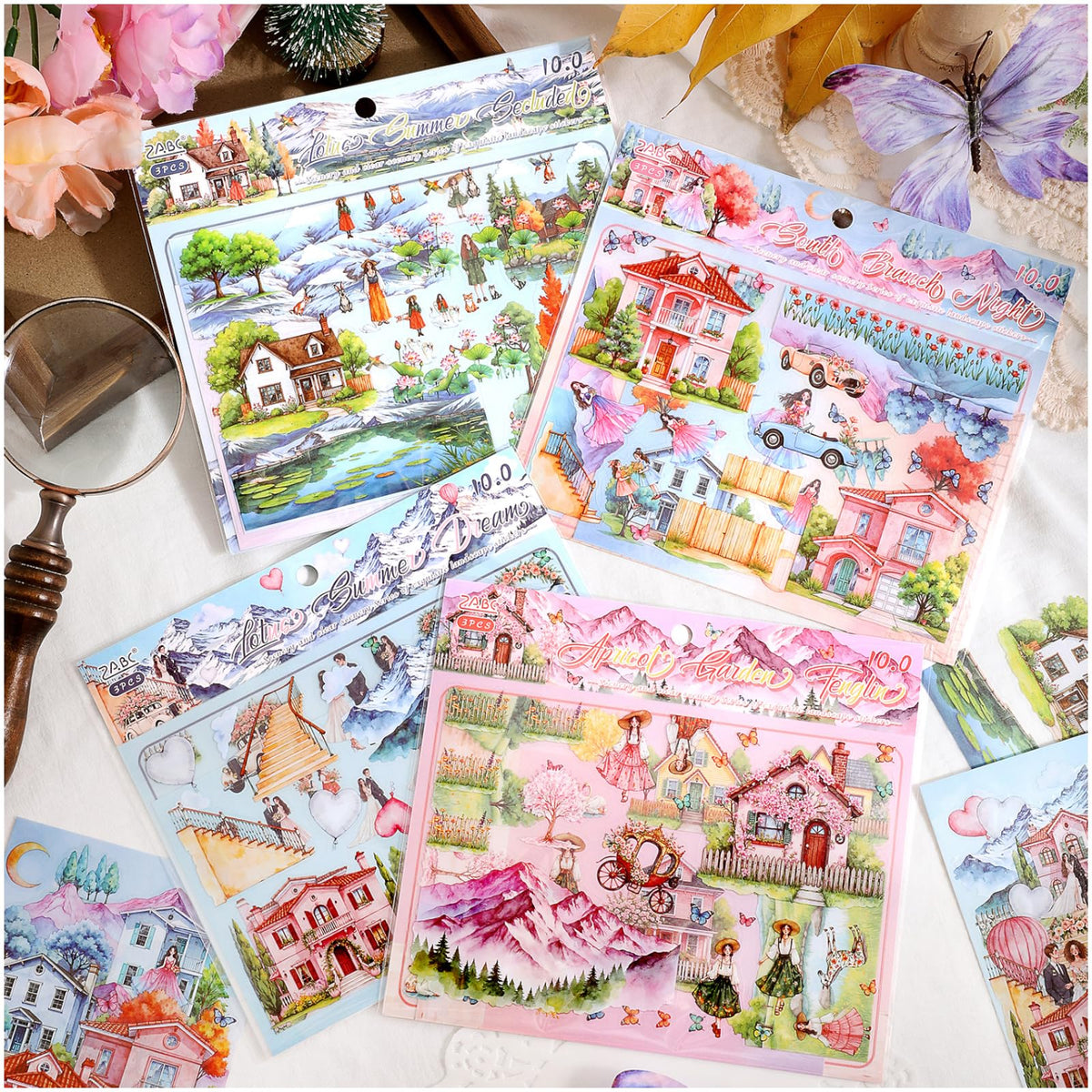 24 Sheets PET Die-Cut Stickers for Journaling, 6 Theme Packs