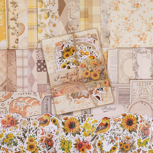100pcs Floral Vintage Scrapbook Paper Junk Journal Paper Scrapbook Supplies Kit Small Big Decorative Pattern Art Collage Cardstock Cute Journaling Stickers Spring Scrap Book for Wedding Valentine