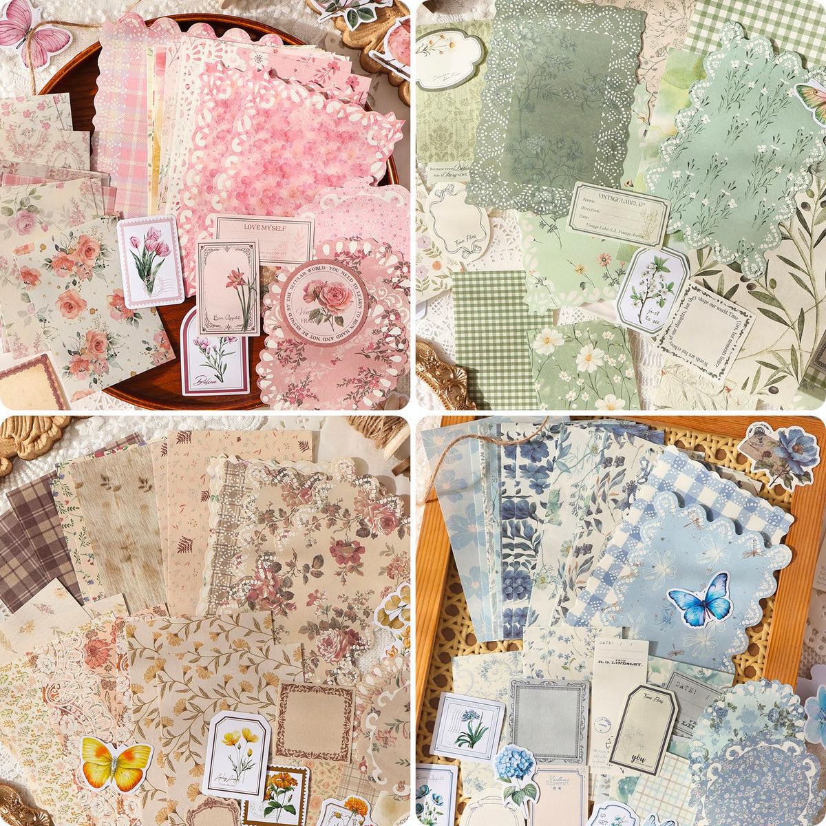 400 Sheets Floral Scrapbook Paper, 4 Packs Junk Journal Scrapbooking Supplies for Journaling, Scrapbooking Embellishments, Planner, Card Making, Collage
