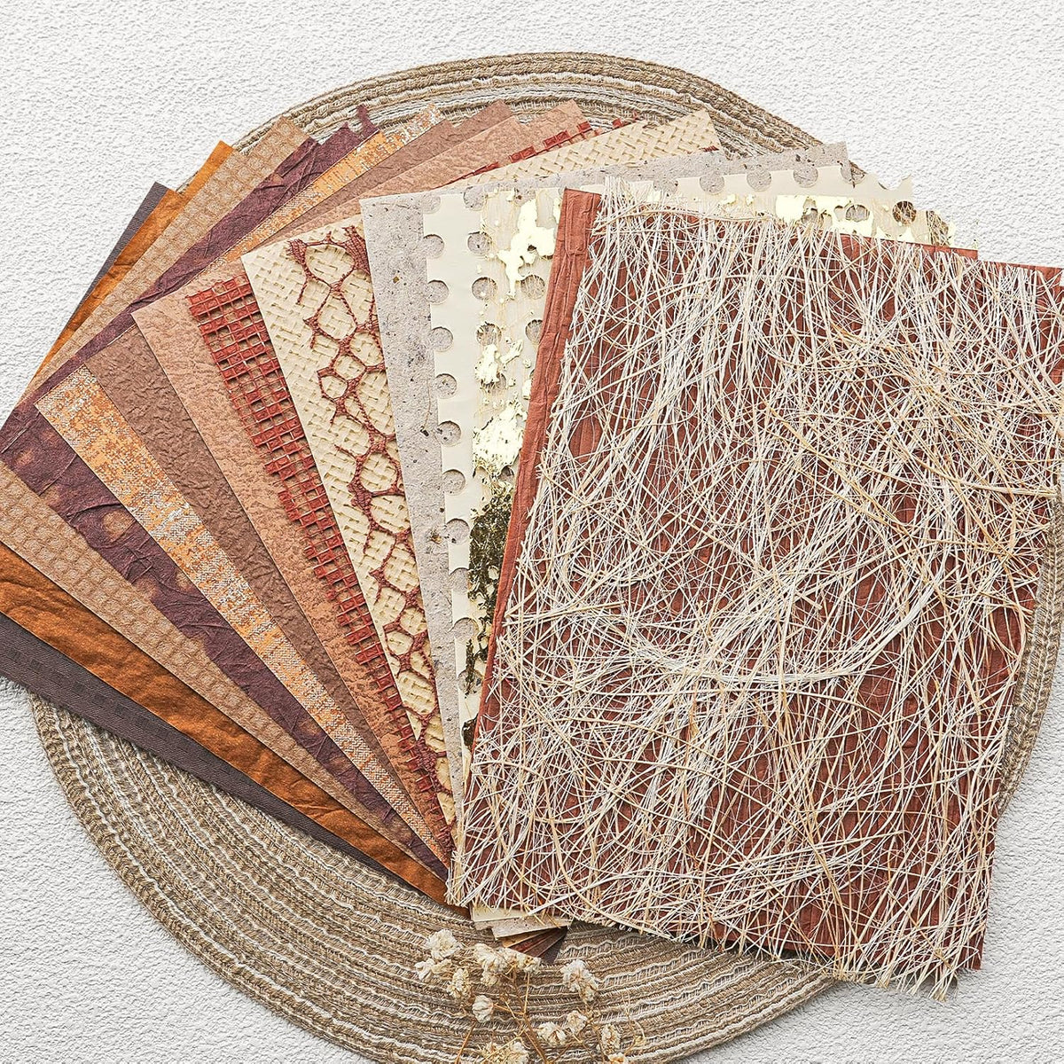 20 Pcs Handmade A5 Textured Scrapbook Paper&Mesh, Junk Journal Supplies