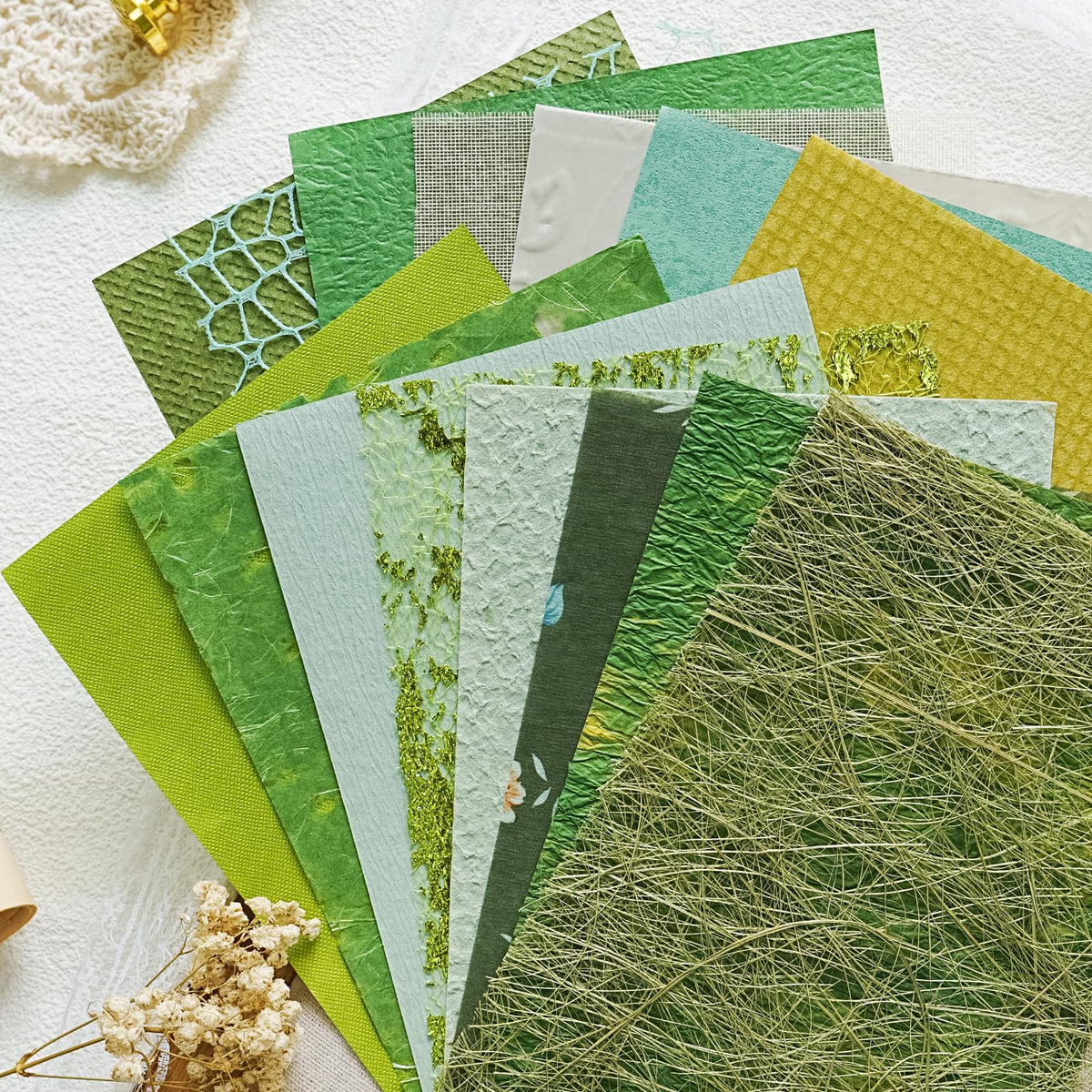 20 Pcs Handmade A5 Textured Scrapbook Paper&Mesh, Junk Journal Supplies