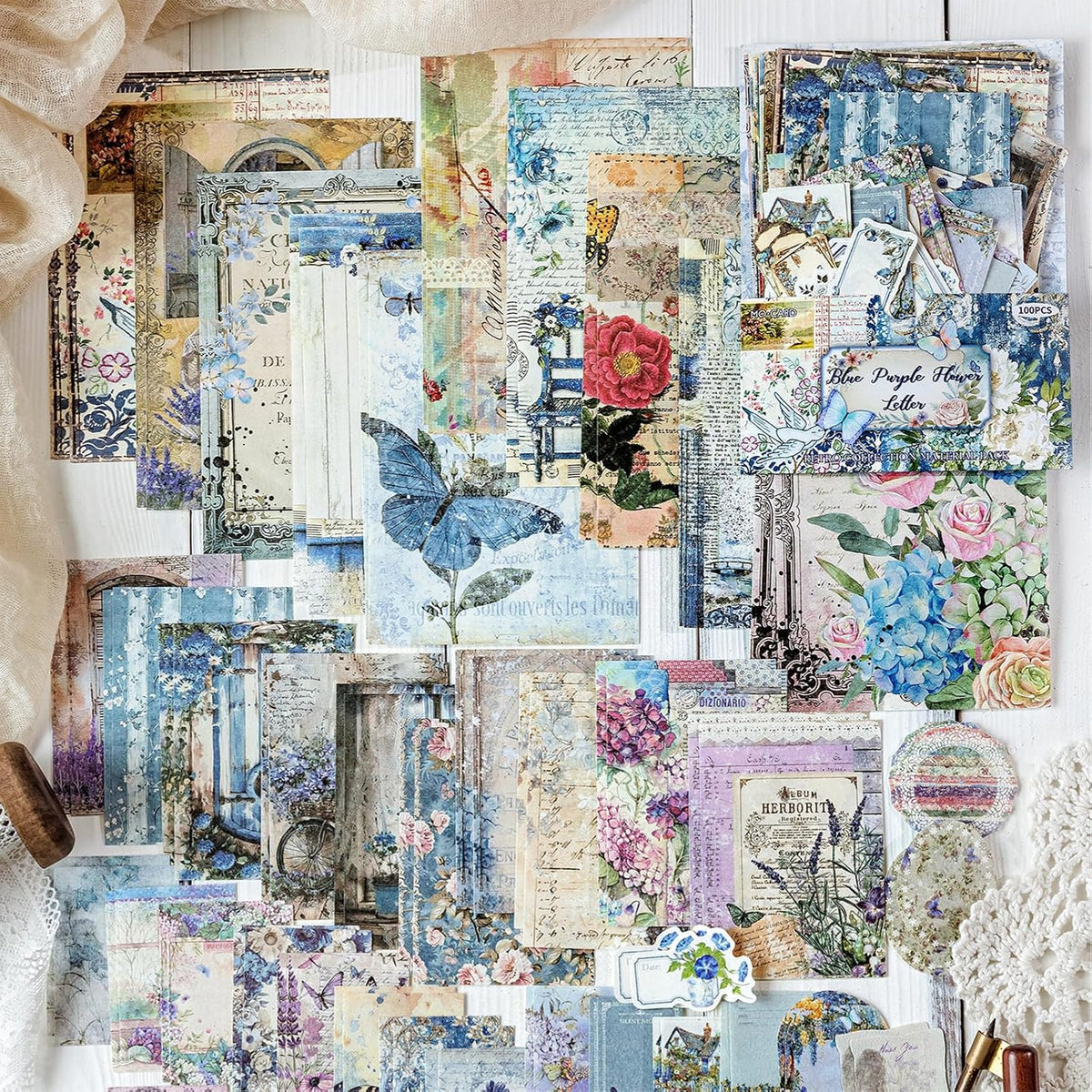 400 Sheets Floral Scrapbook Paper, 4 Packs Junk Journal Scrapbooking Supplies for Journaling, Scrapbooking Embellishments, Planner, Card Making, Collage