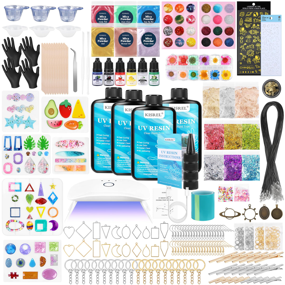 KISREL 200g UV Resin Kit with Light and Molds, Big 22 LED Beads Resin Kit