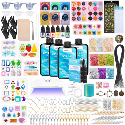 KISREL 200g UV Resin Kit with Light and Molds, Big 22 LED Beads Resin Kit