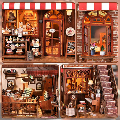 DIY Miniature House Kit, Dollhouse Fantastic Corner Shop for Adults to Build, Birthday/Christmas Day Gift for Family and Friends, Prefab Tiny Home with LED Lights,Corner Dessert House