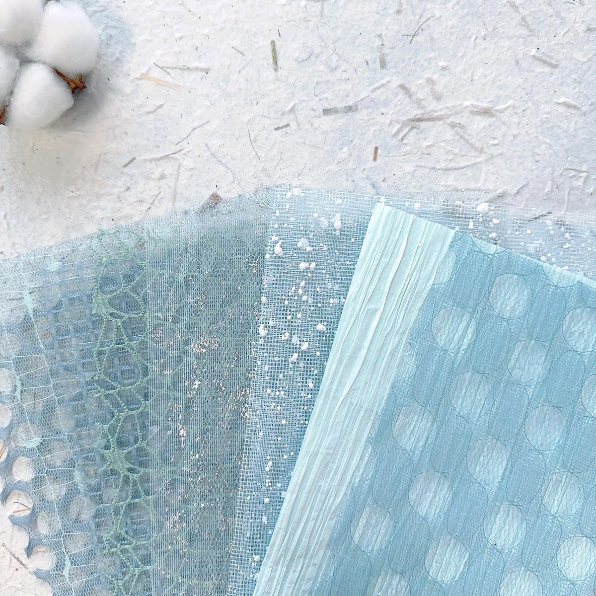 30 Pcs Handmade A5 Textured Scrapbook Paper and Mesh, Junk Journal Supplies
