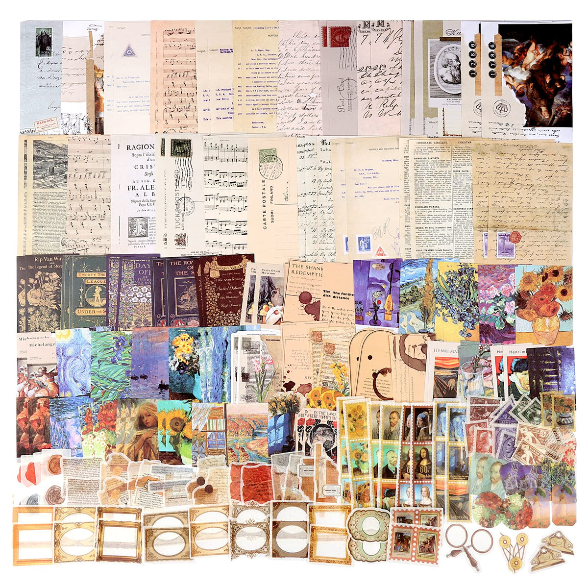 Draupnir 200pcs Vintage Junk Journal Supplies,Scrapbook Supplies Scrapbooking Paper and Stickers Ephemera For Art Aesthetic Journaling Kit Collage(Art)