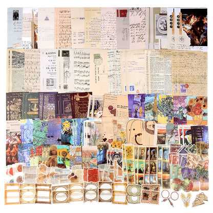 Draupnir 200pcs Vintage Junk Journal Supplies,Scrapbook Supplies Scrapbooking Paper and Stickers Ephemera For Art Aesthetic Journaling Kit Collage(Art)