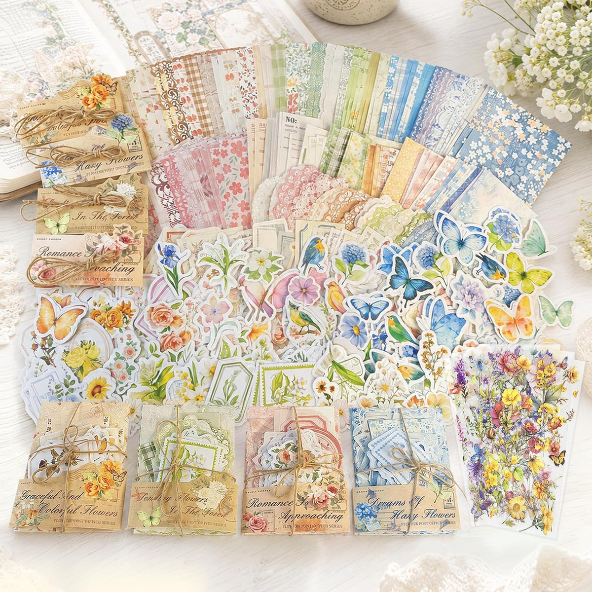 484Pcs Vintage Floral Scrapbook Supplies Kit, Paper & Journaling Stickers