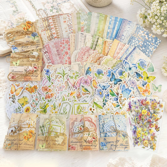 484Pcs Vintage Floral Scrapbook Supplies Kit, Paper & Journaling Stickers