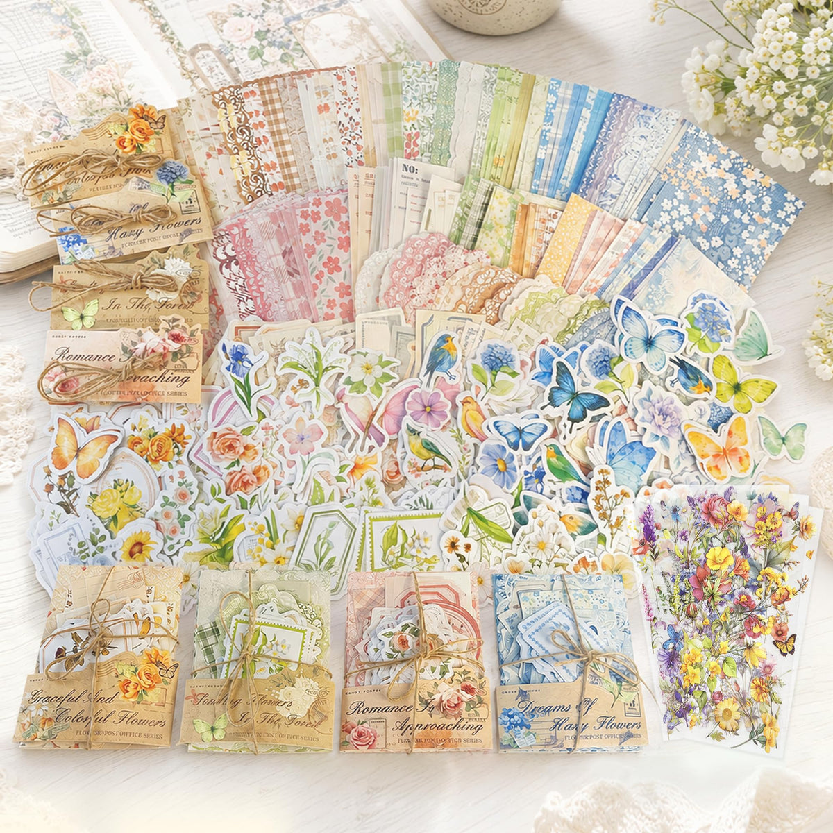 484Pcs Vintage Floral Scrapbook Supplies Kit, Paper & Journaling Stickers