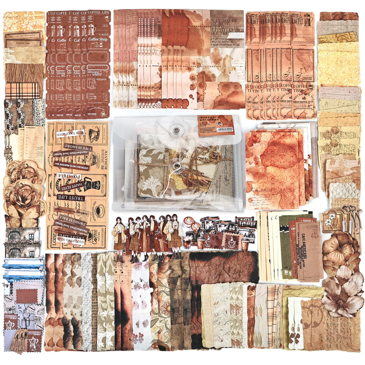 Diuhofart 400Pcs Vintage Scrapbook Supplies Kit, Scrapbook Paper and Journaling Stickers Set, 4Pack Scrap Booking Kit for Junk Journals, Bujo, Collage, Card Making, DIY Crafts Arts