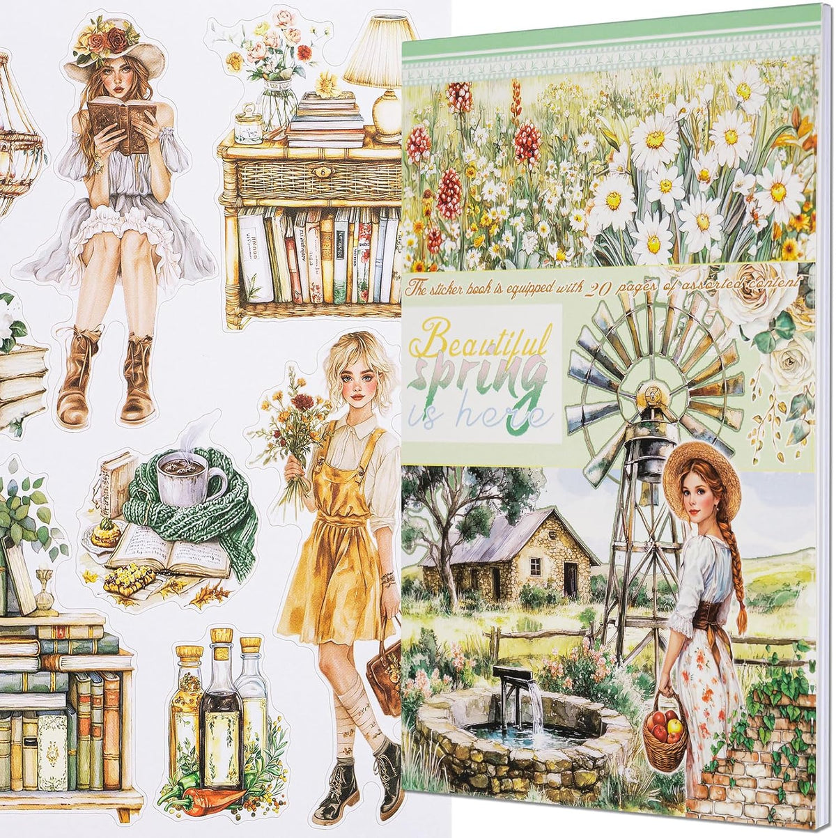 YagCu Journaling Stickers, Spring Scrapbook Sticker Book, Junk Journal Supplies, Pre-Cut Aesthetic Scrapbooking for Adults, Decorative Ephemera Bullet Planner DIY Arts Craft Collage