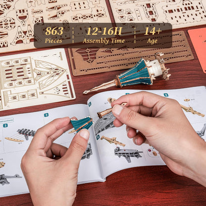 FUNPOLA 3D Wooden Puzzle Steam Castle Model Steampunk Baroque Building Kit