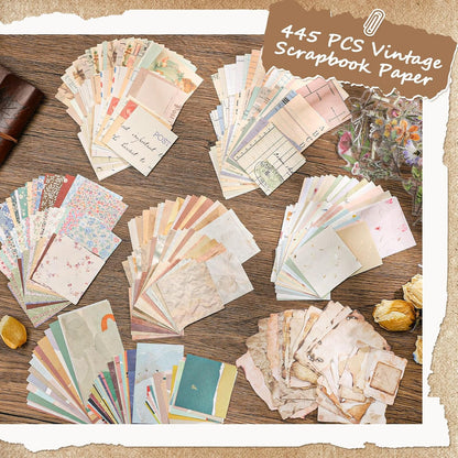 445 Pcs Vintage Scrapbook Paper with Floral Stickers for Junk Journal