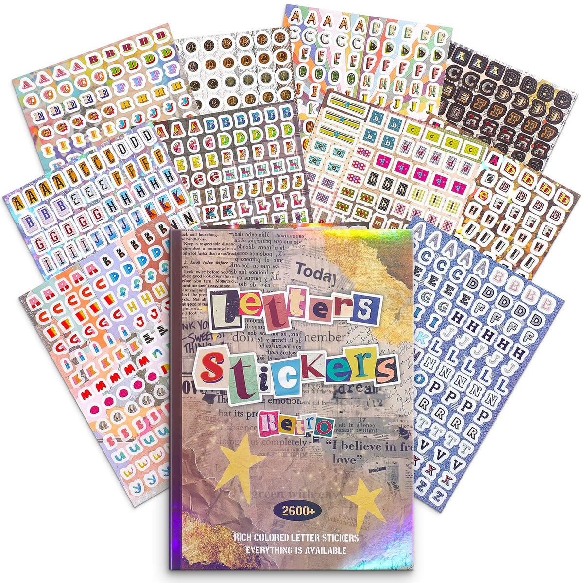 1000+ Pcs Alphabet Collage Sticker Book, Retro Letter & Collage Note Frame Decor Stickers for Junk Journal, Scrapbooking Supplies, Ideal DIY Decorative Gift for Women Teen Girls
