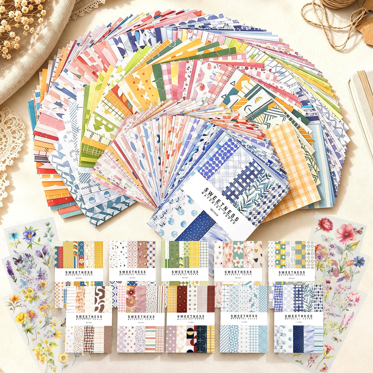 484Pcs Vintage Floral Scrapbook Supplies Kit, Paper & Journaling Stickers