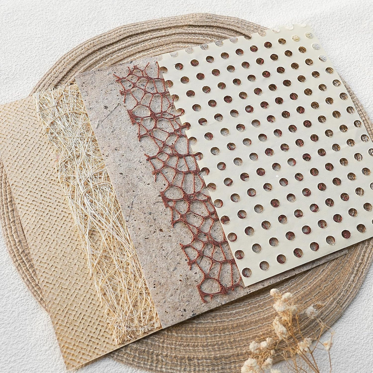 20 Pcs Handmade A5 Textured Scrapbook Paper&Mesh, Junk Journal Supplies