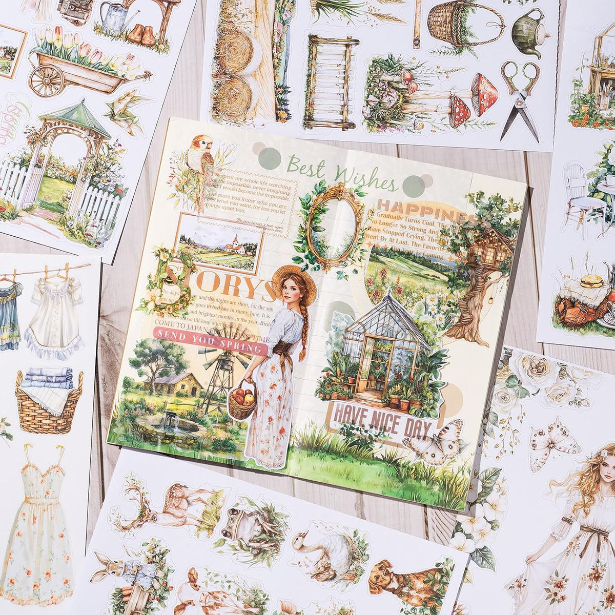YagCu Journaling Stickers, Spring Scrapbook Sticker Book, Junk Journal Supplies, Pre-Cut Aesthetic Scrapbooking for Adults, Decorative Ephemera Bullet Planner DIY Arts Craft Collage