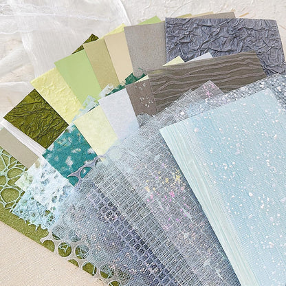 30 Pcs Handmade A5 Textured Scrapbook Paper and Mesh, Junk Journal Supplies