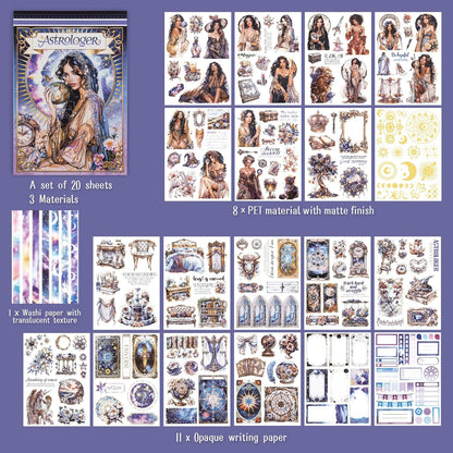 Astrology Sticker Book for Journaling, Pre-Cut Gorgeous Scrapbook Sticker for Adults Women, Transparent PET Washi Paper Materials for Collage Art, Card Making, Junk Journal